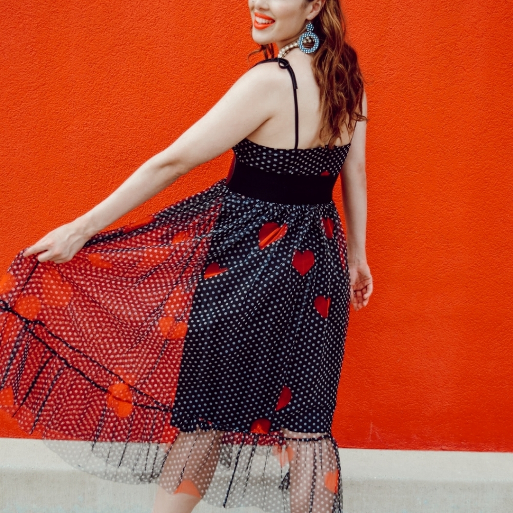 NWT Heart Polka Dot Party Midi Dress S:Small-Med - Picture 10 of 14
